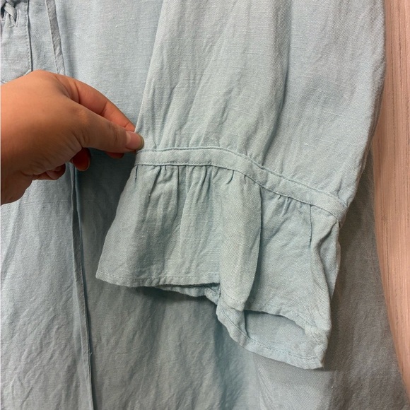 Lane Bryant Plus 22/24W Linen Rayon Peasant Blouse Top Seafoam Aqua Tie Neck - Picture 5 of 8